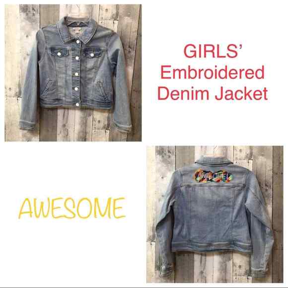 Cat & Jack Other - CAT & JACK Girls’ Colorful Embroidered Denim Jean Jacket Size L "Awesome" NWOT